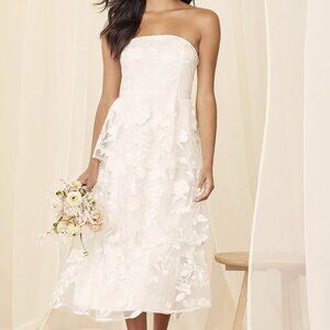 NWT Lulus Loving With You White Embroidered Tiered Strapless Midi Dress​
